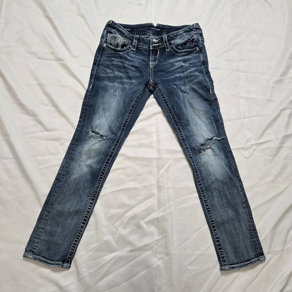 VIGOSS Denim Jeans The Dublin Boyfriend Blingy Women's Sz 7-8 / 28 Embroidered - Picture 2 of 11